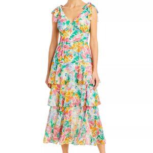 WAYF Alma Tiered Midi Dress – Watercolor Floral – Size M – NWT